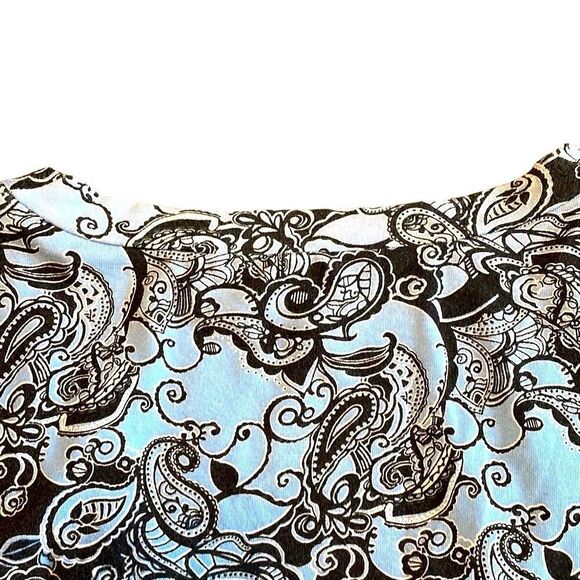 Jones New York Sport blue and black print front gather 3/4 sleeve top Large - Picture 6 of 7